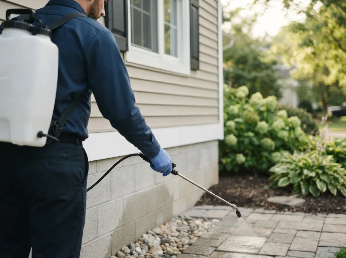 Pest control technician inspecting a home in Morrisonville, IL